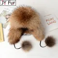 Chapeau russe en fourrure de renard véritable pour femme casquettes à pompons pour femme fourrure