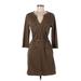 J.Crew Casual Dress V-Neck 3/4 sleeves: Brown Solid Dresses - Women's Size Medium