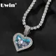 UWIN DIY Heart Photo Pendant Necklace For Women Iced Out Cubic Zirconia Love Heart Charms Pendant