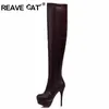 REAVE KATZE Große größe 31-46 Herbst Heißer verkauf frauen schuhe Knie stiefel Plattform High Heels