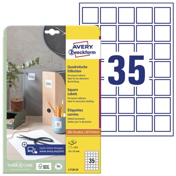 Avery Zweckform 875 Quadratische Etiketten - 35x35 mm »L7120-25« Image