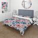 Designart "Pink & Blue Gingham Charm Floral Pattern" Blue Cottage Bed Cover Set With 2 Shams