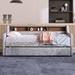 Twin Daybed w/ Trundle,Elegant Snowflake Velvet Twin Daybed Frame w/ Storage Backrests and Armrests, No Box Spring Needed, Gray