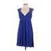 Soprano Casual Dress - A-Line Plunge Sleeveless: Blue Print Dresses - Women's Size Large