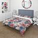 Designart "Pink And Blue Farmhouse Flowers Pattern" Blue Cottage Bedding Cover Set With 2 Shams
