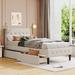 Twin Size Upholstered Platform Bed with Headboard & 2 Drawers, Linen Wood Twin Bed Frames with Storage