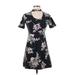 Vans Casual Dress - A-Line Mock Short sleeves: Black Floral Dresses - Women's Size Small