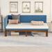 Twin Size Upholstered Daybed, Wood Daybed Frame with Solid Slats Support, Linen Fabric Sofa Bed with A Backrest & Armrests, Blue