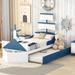 Twin Size Boat-Shaped Platform Bed with Twin size Trundle,Twin Bed with Storage for Bedroom