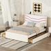 Queen Size Upholstered Platform Bed w/LED,Drawers & USB Charging,White