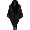 Women s Faux Fur Collar Cardigan Sweater Bat Sleeve Open Front Knit Cape Poncho Tassels Shawl Wrap Coat