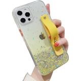 Gradient Color Glitter Wristband Stand Phone Case TPU Girls Fashion Shockproof Bumper for iPhone 11 14 Pro Max 13 12 Mini 7 8 14 Plus SE XS XR Back Cover(Yellow iPhone 14)