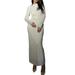 Suity Women s Spring Autumn Long Dress Solid Color Long Sleeve Half High Neck Ruched Tie Up Dress
