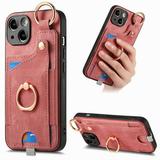 Mantto for iPhone 11 Back Wallet Phone Case Support Magnetic Car Mount Shockproof Vintage PU Leather Credit Card Pocket Portable Rotation Ring Kickstand Phone Case Pink