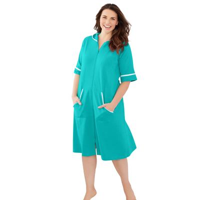 Plus Size Women's Short French Terry Robe by Dreams & Co. in Aquamarine (Size 2X)