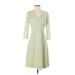 Sigrid Olsen Casual Dress - A-Line V Neck 3/4 sleeves: Green Dresses - Women's Size X-Small