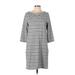Garnet Hill Casual Dress - Shift: Gray Stripes Dresses - Women's Size 10