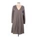 Zara Casual Dress - A-Line V-Neck 3/4 sleeves: Gray Print Dresses - Women's Size Large