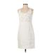 Ann Taylor LOFT Cocktail Dress - Mini Scoop Neck Sleeveless: Ivory Solid Dresses - Women's Size 4