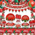 212 Pack Christmas Party Supplies Christmas Tableware Set - Paper Plates, Merry Christmas Banner, Napkins, Cups, Christmas Party Tablecloth, Balloons for Xmas Themed Party Decorations Serve 20