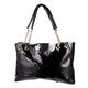 Lurrose Large Capacity Fashion Glitter Handbag Purse Two Tone Reversible Sequins Tote Bag Zipper Shoulder Bag with Chain and PU Leather Straps for Women (Black)