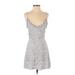 Blue Blush Casual Dress - A-Line V-Neck Sleeveless: Silver Leopard Print Dresses - Women's Size Small