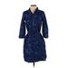 Joe Fresh Casual Dress - Shirtdress Collared 3/4 sleeves: Blue Snake Print Dresses - Women's Size X-Small