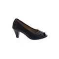 Strictly Comfort Heels: Slip-on Chunky Heel Classic Black Print Shoes - Women's Size 8 - Peep Toe