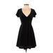 Everly Casual Dress - Mini Plunge Short sleeves: Black Solid Dresses - Women's Size Small