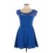 Ambiance Apparel Casual Dress - A-Line Scoop Neck Short sleeves: Blue Solid Dresses - Women's Size Large