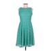 Danny And Nicole Casual Dress - A-Line: Teal Brocade Dresses - Women's Size 6 Petite