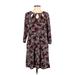 Apt. 9 Casual Dress - Shift Keyhole 3/4 sleeves: Burgundy Print Dresses - Women's Size Small