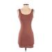 Shein Casual Dress - Bodycon Scoop Neck Sleeveless: Brown Print Dresses - Women's Size X-Small