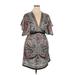 American Rag Casual Dress - Mini Plunge Short sleeves: Gray Paisley Dresses - Women's Size 1X - Print Wash