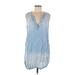 Cloth & Stone Casual Dress - Mini V-Neck Sleeveless: Blue Print Dresses - Women's Size Medium