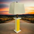 Hokku Designs Palmire Battery Powered Weatherproof HDPE Poly Lumber Table Lamp in White/Yellow | 28 H x 13 W x 10 D in | Wayfair