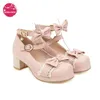 Lolita Mädchen Mary Janes Schuhe Schleife Prinzessin Rüschen Japan Süße Braut Hochzeit Party Kleid Pumps Cosplay Rosa Plus Größe 34-48