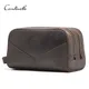 CONTACT'S crazy horse genuine leather men cosmetic bag travel toiletry bag big capacity wash bags