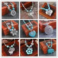 Aihua Bohemian Turquoise Necklace for Women Big Statement Jewelry Retro Royal Party Jewelry Necklace