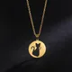Cazador Gold Color Cute Animal Cat Kitten Necklace for Women Stainless Steel Round Pendant Jewelry