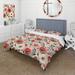 Designart "Light Red Garden Floral Serene Blooms II" White Cottage Bed Cover Set With 2 Shams