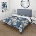 Designart "Blue And White Blooming Floral Pattern VI" White Cottage Bed Cover Set With 2 Shams