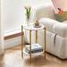 2-layer End Table Nightstand with Whole Marble Tabletop, Round Coffee Table with Golden Metal Frame for Living Room Office