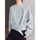 Stylish Grey Sweatshirts Autumn Winter Women Plain Long Sleeve Belt Waist Loose Casual Oversize