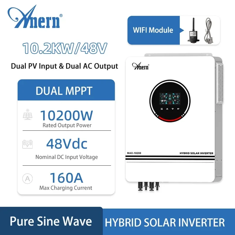 Anern 4200 W 6200 W 10200 W 24 V 48 V Photovoltaik-Hybrid-Wechselrichter Solar 10,2 kW Dual-Ausgang MPPT 120 A 160 A Hybrid-Wechselrichter netzunabhängig Image
