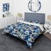 Designart "Blue And White Matrix Grid" White Modern Bed Cover Set With 2 Shams