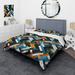 Designart "Blue Industrial Geometry Lines Melody" Black Modern Bedding Cover Set With 2 Shams