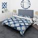 Designart "Blue And White Tiles Diamonds" White Modern Bed Cover Set With 2 Shams