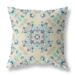 20" X 20" Off White And Light Blue Broadcloth Floral Throw Pillow