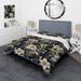 Designart "Deep Black Silver Flowers Elegance I" Beige Glam Bedding Cover Set With 2 Shams